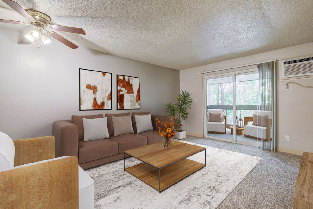 Luxury living room in one-bedroom apartment at Westbury in Westminster, CO