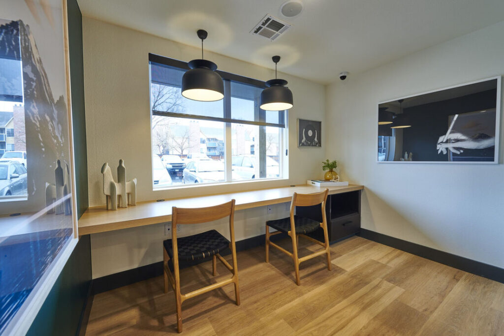 Clubhouse lounge with computer stations